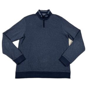 Hammer Made Sweater Mens Large Blue Herringbone 1/4 Zip Cotton Blend Pullover
